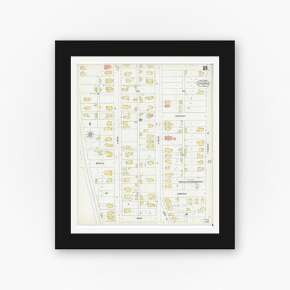 Old map wall art mockup — black gallery frame with white mat — Sanborn Fire Insurance Map from Kokomo, Howard County, Indiana (1902), Sheet #0018