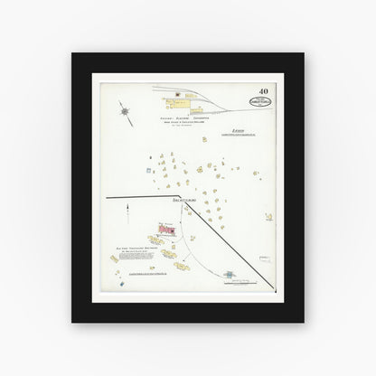 Old map wall art mockup — black gallery frame with white mat — Sanborn Fire Insurance Map from Charlottesville, Independent Cities, Virginia (1920), Sheet #0040