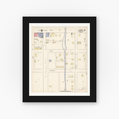 Old map wall art mockup — black gallery frame with white mat — Sanborn Fire Insurance Map from Glendora, Los Angeles County, California (1910), Sheet #0004