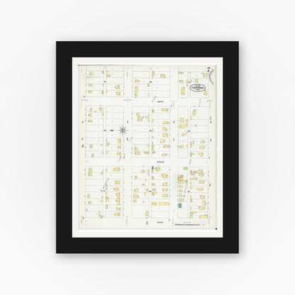 Old map wall art mockup — black gallery frame with white mat — Sanborn Fire Insurance Map from Two Harbors, Lake County, Minnesota (1907), Sheet #0007