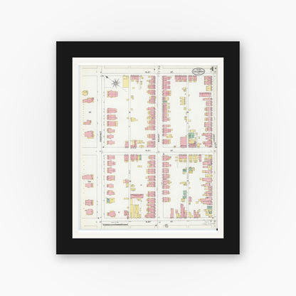 Old map wall art mockup — black gallery frame with white mat — Sanborn Fire Insurance Map from Columbia, Lancaster County, Pennsylvania (1899), Sheet #0004