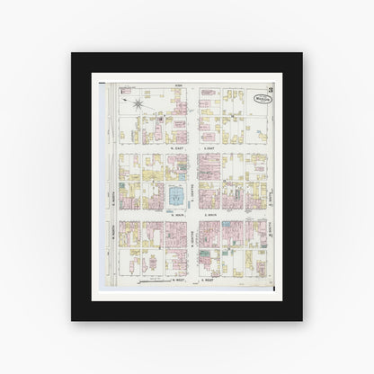 Old map wall art mockup — black gallery frame with white mat — Sanborn Fire Insurance Map from Marion, Marion County, Ohio (1888), Sheet #0003