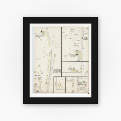 Old map wall art mockup — black gallery frame with white mat — Sanborn Fire Insurance Map from Stanton, Montcalm County, Michigan (1884), Sheet #0002