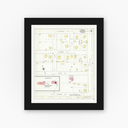 Old map wall art mockup — black gallery frame with white mat — Sanborn Fire Insurance Map from Temple, Bell County, Texas (1915), Sheet #0003