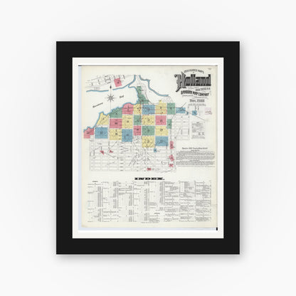 Old map wall art mockup — black gallery frame with white mat — Sanborn Fire Insurance Map from Holland, Ottawa County, Michigan (1908), Sheet #0001