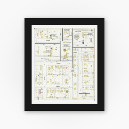 Old map wall art mockup — black gallery frame with white mat — Sanborn Fire Insurance Map from Du Quoin, Perry County, Illinois (1900), Sheet #0008
