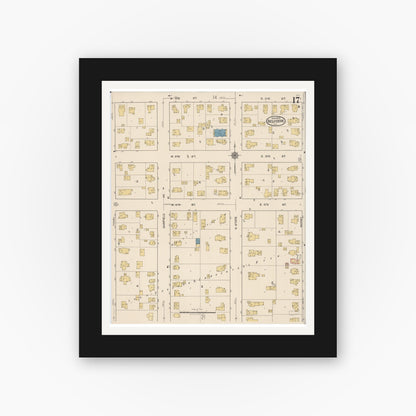 Old map wall art mockup — black gallery frame with white mat — Sanborn Fire Insurance Map from Belvidere, Boone County, Illinois (1922), Sheet #0017