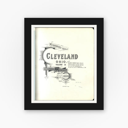 Old map wall art mockup — black gallery frame with white mat — Sanborn Fire Insurance Map from Cleveland, Cuyahoga County, Ohio (1953), Sheet #0001