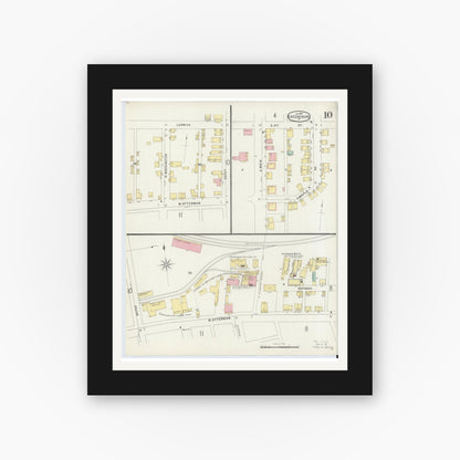 Old map wall art mockup — black gallery frame with white mat — Sanborn Fire Insurance Map from Greensburg, Westmoreland County, Pennsylvania (1897), Sheet #0010
