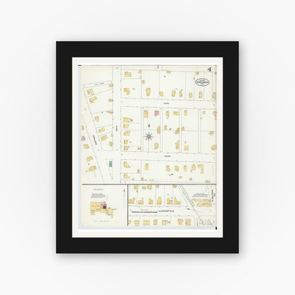Old map wall art mockup — black gallery frame with white mat — Sanborn Fire Insurance Map from New London, Huron County, Ohio (1904), Sheet #0004