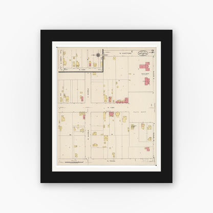 Old map wall art mockup — black gallery frame with white mat — Sanborn Fire Insurance Map from Worthington, Franklin County, Ohio (1922), Sheet #0002