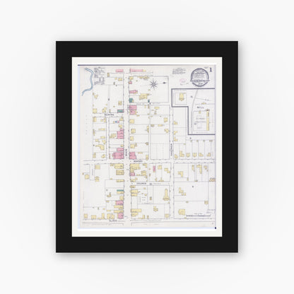 Old map wall art mockup — black gallery frame with white mat — Sanborn Fire Insurance Map from Festus, Jefferson County, Missouri (1894) - Complete Map Set