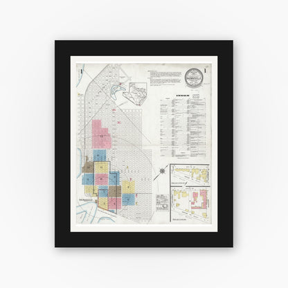 Old map wall art mockup — black gallery frame with white mat — Sanborn Fire Insurance Map from Brownsville, Cameron County, Texas (1926) - Complete Map Set