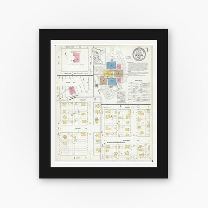 Old map wall art mockup — black gallery frame with white mat — Sanborn Fire Insurance Map from Benson, Swift County, Minnesota (1916), Sheet #0001