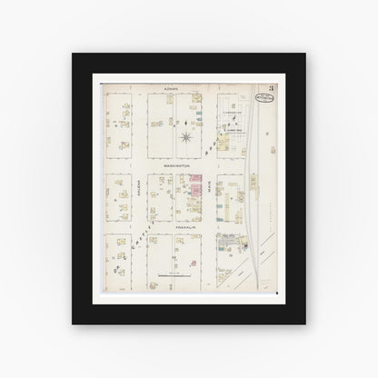 Old map wall art mockup — black gallery frame with white mat — Sanborn Fire Insurance Map from Wyoming, Stark County, Illinois (1886), Sheet #0003