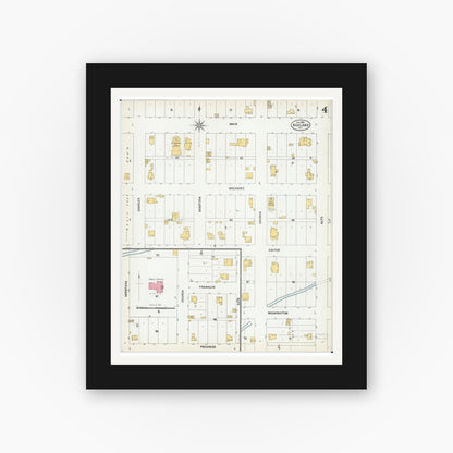 Old map wall art mockup — black gallery frame with white mat — Sanborn Fire Insurance Map from Ashland, Cass County, Illinois (1900), Sheet #0004