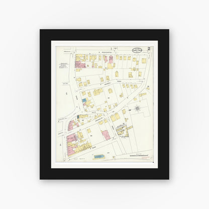 Old map wall art mockup — black gallery frame with white mat — Sanborn Fire Insurance Map from Tarrytown, Westchester County, New York (1909), Sheet #0002