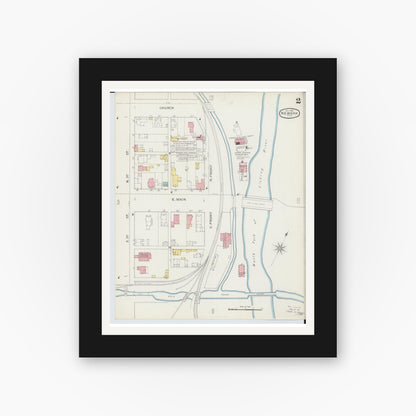 Old map wall art mockup — black gallery frame with white mat — Sanborn Fire Insurance Map from Newark, Licking County, Ohio (1893), Sheet #0002