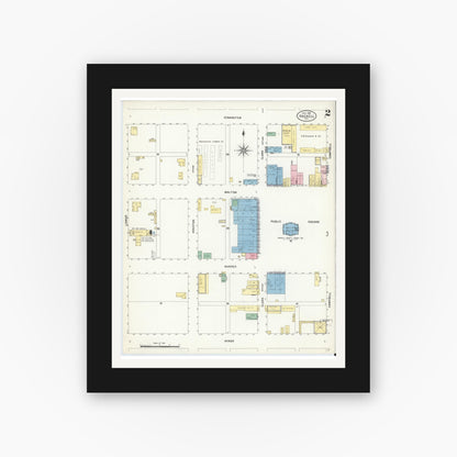 Old map wall art mockup — black gallery frame with white mat — Sanborn Fire Insurance Map from Haskell, Haskell County, Texas (1908), Sheet #0002