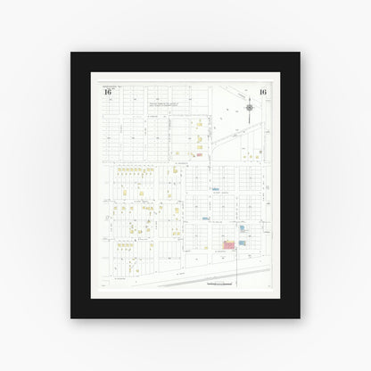 Old map wall art mockup — black gallery frame with white mat — Sanborn Fire Insurance Map from Grand Prairie, Dallas County, Texas (1943), Sheet #0016