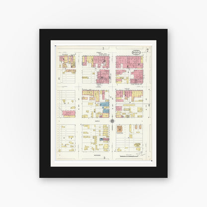 Old map wall art mockup — black gallery frame with white mat — Sanborn Fire Insurance Map from Brainerd, Crow Wing County, Minnesota (1913), Sheet #0007