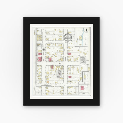 Old map wall art mockup — black gallery frame with white mat — Sanborn Fire Insurance Map from Brooklyn, Morgan County, Indiana (1920) - Complete Map Set