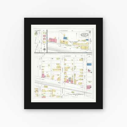 Old map wall art mockup — black gallery frame with white mat — Sanborn Fire Insurance Map from Bensenville, Dupage County, Illinois (1926), Sheet #0002