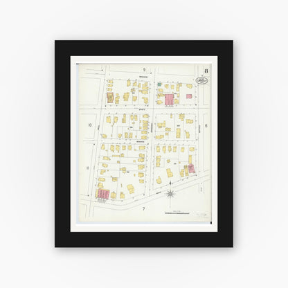 Old map wall art mockup — black gallery frame with white mat — Sanborn Fire Insurance Map from Conneaut, Ashtabula County, Ohio (1902), Sheet #0008