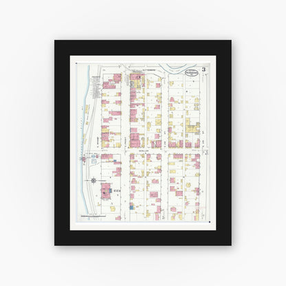Old map wall art mockup — black gallery frame with white mat — Sanborn Fire Insurance Map from Hermann, Gasconade County, Missouri (1917), Sheet #0003
