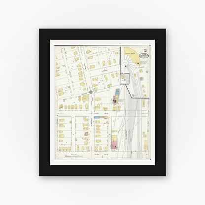 Old map wall art mockup — black gallery frame with white mat — Sanborn Fire Insurance Map from Centralia, Marion, Clinton, Jefferson, and Washington Counties, Illinois (1916), Sheet #0002