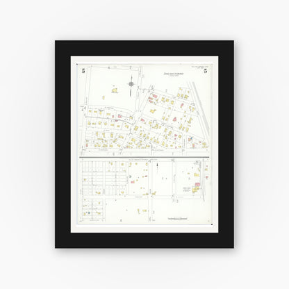 Old map wall art mockup — black gallery frame with white mat — Sanborn Fire Insurance Map from Yellow Springs, Greene County, Ohio (1937), Sheet #0005