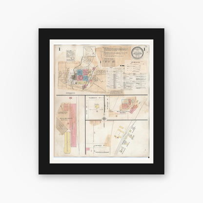 Old map wall art mockup — black gallery frame with white mat — Sanborn Fire Insurance Map from Jackson, Cape Girardeau County, Missouri (1941), Sheet #0001