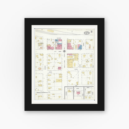 Old map wall art mockup — black gallery frame with white mat — Sanborn Fire Insurance Map from Hamilton, Caldwell County, Missouri (1916), Sheet #0003