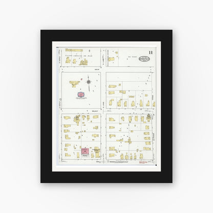 Old map wall art mockup — black gallery frame with white mat — Sanborn Fire Insurance Map from Manistique, Schoolcraft County, Michigan (1920), Sheet #0011