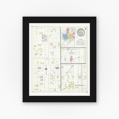 Old map wall art mockup — black gallery frame with white mat — Sanborn Fire Insurance Map from Brighton, Macoupin County, Illinois (1910), Sheet #0001