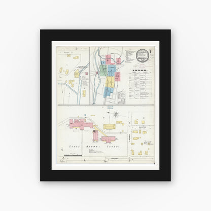 Old map wall art mockup — black gallery frame with white mat — Sanborn Fire Insurance Map from Mansfield, Tioga County, Pennsylvania (1897), Sheet #0001