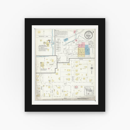 Old map wall art mockup — black gallery frame with white mat — Sanborn Fire Insurance Map from Ozark, Christian County, Missouri (1914) - Complete Map Set