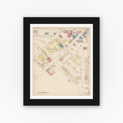 Old map wall art mockup — black gallery frame with white mat — Sanborn Fire Insurance Map from Doylestown, Bucks County, Pennsylvania (1922), Sheet #0010