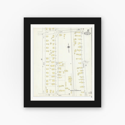 Old map wall art mockup — black gallery frame with white mat — Sanborn Fire Insurance Map from Greenfield, Franklin County, Massachusetts (1914), Sheet #0017