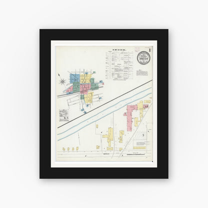Old map wall art mockup — black gallery frame with white mat — Sanborn Fire Insurance Map from Canastota, Madison County, New York (1906), Sheet #0001