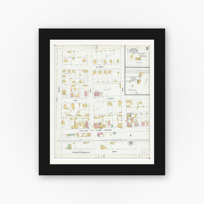 Old map wall art mockup — black gallery frame with white mat — Sanborn Fire Insurance Map from O'Fallon, Saint Clair County, Illinois (1899), Sheet #0003