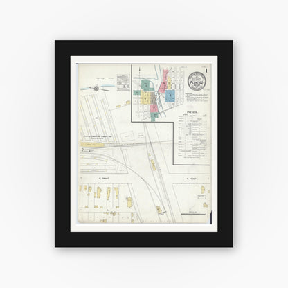 Old map wall art mockup — black gallery frame with white mat — Sanborn Fire Insurance Map from Peshtigo, Marinette County, Wisconsin (1911), Sheet #0001