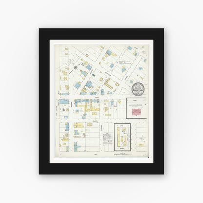 Old map wall art mockup — black gallery frame with white mat — Sanborn Fire Insurance Map from Brackettville, Kinney County, Texas (1910), Sheet #0001