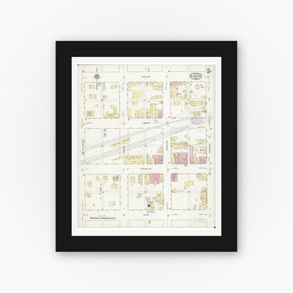 Old map wall art mockup — black gallery frame with white mat — Sanborn Fire Insurance Map from Glencoe, Mcleod County, Minnesota (1914), Sheet #0005