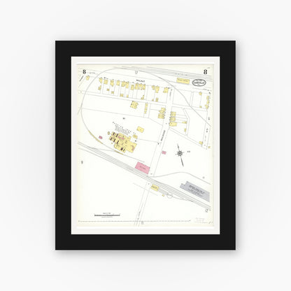 Old map wall art mockup — black gallery frame with white mat — Sanborn Fire Insurance Map from Danville, Montour County, Pennsylvania (1923), Sheet #0008