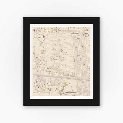 Old map wall art mockup — black gallery frame with white mat — Sanborn Fire Insurance Map from Bergenfield, Bergen County, New Jersey (1923), Sheet #0005