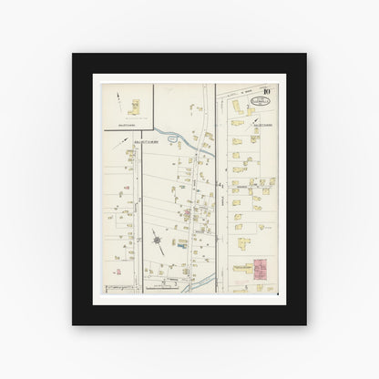 Old map wall art mockup — black gallery frame with white mat — Sanborn Fire Insurance Map from Ellenville, Ulster County, New York (1914), Sheet #0010