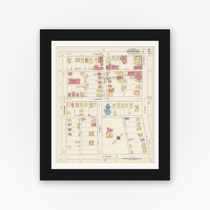 Old map wall art mockup — black gallery frame with white mat — Sanborn Fire Insurance Map from State College, Centre County, Pennsylvania (1922), Sheet #0007