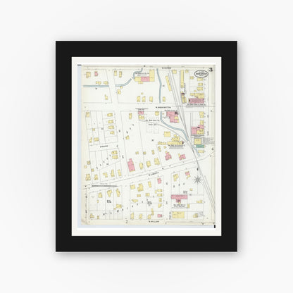Old map wall art mockup — black gallery frame with white mat — Sanborn Fire Insurance Map from Ann Arbor, Washtenaw County, Michigan (1899), Sheet #0003