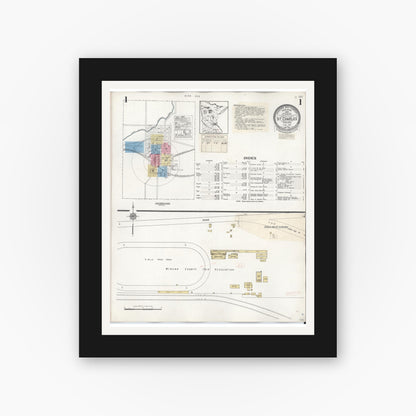 Old map wall art mockup — black gallery frame with white mat — Sanborn Fire Insurance Map from Saint Charles, Winona County, Minnesota (1940), Sheet #0001